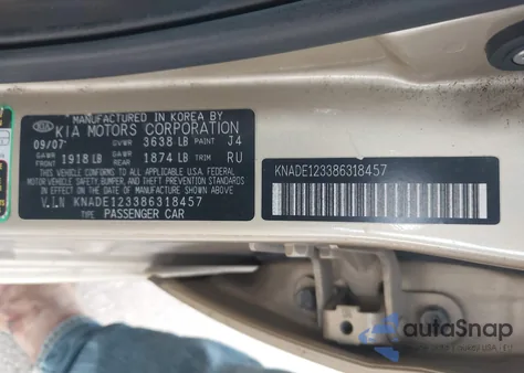 2008 Kia Rio Lx z USA, uszkodzony, nr VIN KNADE123386318457